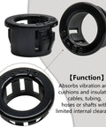 Close-up of 50 Pack Black Snap In Cable Bushing Protectors SB 13 For Three Eighths Inch Cables Nylon Grommet With 1/2 Inch Mounting Diameter