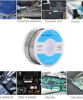 2.0mm Rosin Core Solder Wire 63/37 Alloy, 100G Roll For Electronics Soldering And Repair with Easy Flow Flux, shown in use on PCBs