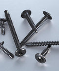 410 Stainless Steel Sheet Metal Self Tapping Screws Eight By One Half Inch Truss Head on grey background