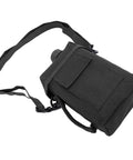 2L Water Bottle Waist Pack With Leakproof PVC Hydration Bag, black fabric, adjustable strap, side view, for hiking and cycling