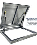 Built Tough Galvanized Steel Ceiling Access Panel With Slick Hinged Cover For Drywall And Plaster Ceilings featuring gas shock lift.