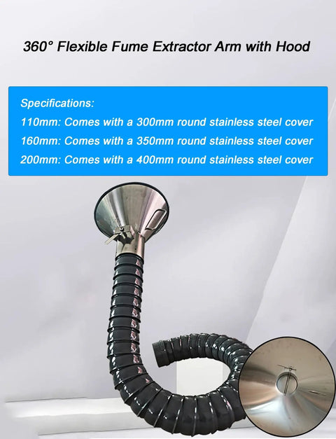 Slick 360 Articulated Dust Collection Arm With Wide Hood For Welding Smoke And Industrial Shops 160Mm Flexible Fume Extractor Hose