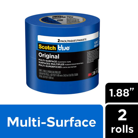 Multi Surface Painter's Tape 1.88 Inch By 60 Yards Blue Two Rolls For Indoor And Outdoor Painting Protects Surfaces And Removes Cleanly For Damage Free Prep And Lets You Paint Like A Pro With Sharp Edges packaging