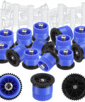 16 Piece Top Shelf Blue Lawn Sprinkler Head Replacement Kit with 15 Van Slick Swivel Nozzles on a white background.