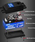 Beefy 20kg Low Profile High Torque Metal Gear Digital Servo With 25T Arm For 1 8 Scale 1 10 Scale 1 12 Scale RC Cars And Robots Set Of Two Smooth Quick Response Durable Metal Gear For DIY Model Builds, exploded view showing steel gears and waterproof housing