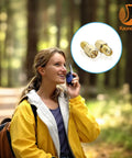 Woman in yellow jacket using radio with insert of SMA Male To SMA Female FPV Antenna Adapter 2 Pack Coaxial Cable Connector Low Loss 50 Ohm.