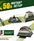 4 Person Camping Tent With Instant Setup In About 50 Seconds, Rainfly And Windproof Design, Easy Pop Up process shown in steps
