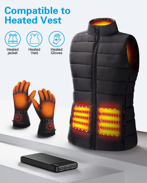Two Pack 10000mAh Portable Charger Power Bank With Dual USB Ports On The Fly Quick Charge Compact Travel Battery Backup with heated vest and gloves.