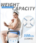 Heavy Duty Shower Chair With Back And Arms, Aluminum Frame, supports up to 500 lbs, woman sitting on safe bathtub seat.