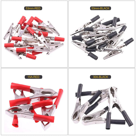 108 Piece 10 Type Metal Alligator Clip Clamp Kit With Red And Black Crocodile Clips, Protective Insulation Covers, 45mm And 53mm Sizes