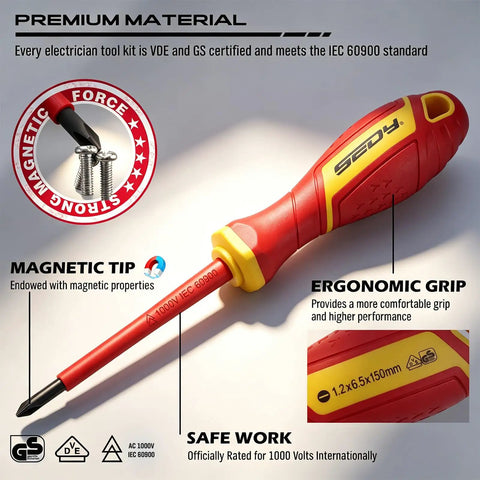 All In One Insulated Electrician Tool Set Pro Grade Workhorse For Electricians 1000V VDE Certified Screwdrivers Voltage Tester