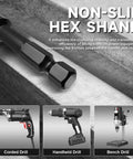 Wood auger drill bit with non-slip hex shank, 12-inch length, quick-change 1/4-inch hex, tri-flute design for fast chip removal