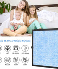 Family sitting on bed next to a Three Pack H13 True HEPA Air Filter Replacement For MK04 MG04JH Air Purifier With 3 Stage Filtration