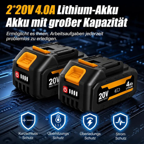 2-Pack 20V 4.0Ah Lithium Battery for Pro Grade Cordless Impact Wrench Featuring 1000Nm Half Inch Drive