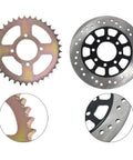 Close-up of 530 37T chain sprocket and brake disc from 44 Inch Go Kart Rear Axle Shaft Kit Beefed Up with Pillow Block Bearings.