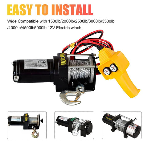 Beefed Up Winch Controller With Push Button Remote For 1500 To 5000 Lbs Rugged Jobs 12V Electric Wired Capstan Handheld Controller Easy Replacement For Off Road Towing Accessories, yellow wired remote and 12V winch