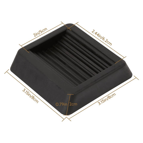 Non Slip Rubber Furniture Caster Cups Three Inch By Three Inch Square Black Floor Protectors For Bed Sofa Couch Chair