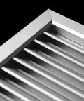 Close-up of Aluminum Privacy HVAC Air Grille 24 By 24 With V Shaped Louvers Blocks 100 Percent View While Still Allowing Air Flow