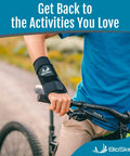 Person wearing Carpal Tunnel Wrist Brace for arthritis pain relief on a bike, providing support with adjustable straps.