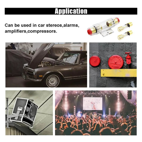 Two Pack In Line Fuse Holder For 4 And 8 Gauge Wiring With Four 100 Amp AGU Fuses Beefy Car Audio Power Protector Easy Install Durable Automotive Electrical Accessory For Safe Reliable Wiring. AGU inline fuse holder for car audio, alarms, and amplifiers.