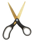 8 Inch Titanium Bonded Scissors Tough As Nails Heavy Duty For Office And Home Set Black And Gold Two Pack Cut Tape Fasteners And Everyday Projects With Comfortable Ergonomic Handles, black and gold scissors on white background