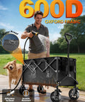 Man washing the Beastly 200L Collapsible Wagon Cart With Big All Terrain Wheels Brakes And Adjustable Handle in garden