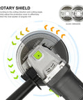 Close-up of the Beast 4.0 Amp 520W Corded Angle Grinder, 4-1/2 Inch, 12000 RPM with grinding wheel and auxiliary handle.