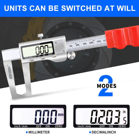 Disc Brake Rotor Micrometer Digital Caliper Measuring Tool For Disc Brake 6 Inch 150mm With Inch Metric Conversion