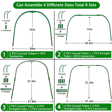 Durable Greenhouse Hoops Kit For DIY Grow Tunnel 41.3 W By 31.5 H, Includes 10 Sets, 30 Clamps, 40 Connecting Pipes, And Rustproof Plastic Frame For Plants Fruits Vegetables Raised Beds And Row Cover