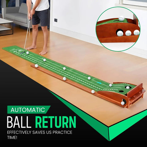 Indoor Putting Green With Auto Ball Return Pro Grade True Roll Mat At 10-11 Stimp Dual Precision Holes Alignment Mirror 2 Balls