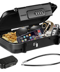 Portable Waterproof Security Lock Box With Combination Lock, open with valuables, ABS shell, removable wire rope, travel safe