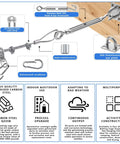 Heavy Duty Batting Cage Cable Tension Kit with labeled components and safety features for backyard setup.