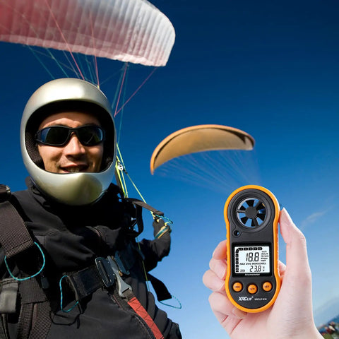 Handheld Wind Speed Meter Anemometer For Windsurfing Fishing Hunting And More Pro Grade Accurate Wind Gauge With Wind Chill And Temperature Readout 12 Beaufort Levels Celsius Fahrenheit Switch Max Min, orange handheld device by paragliding pilot