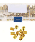 Self-Tapping Thread Inserts Kit, 50-Piece Brass Set, M3 to M12 Range, Heavy-Duty Repair and Reinforcement for Metal Threads, Includes Storage Box for Easy DIY Organization, brass inserts in organizer box