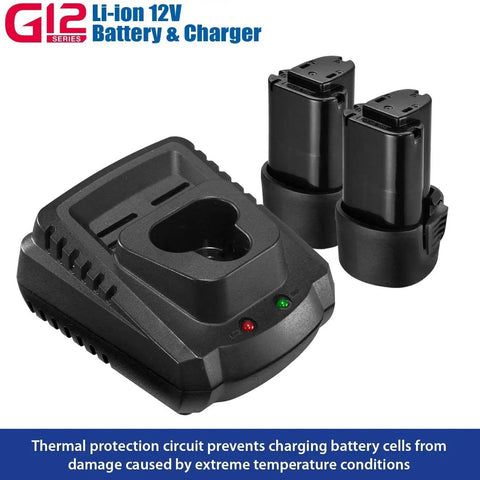 G12 series Li-ion 12V battery and charger set for 90 Ft-Lbs Cordless 12V Max Mini Impact Wrench with Built-In LED Work Light
