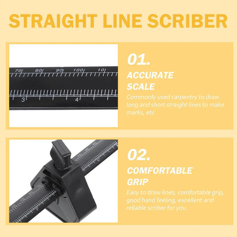 Straight Shooting Carpentry Marking Gauge And Heavy Duty Manual Parallel Scriber With Dual Side Imperial Graduations view of scale and grip.