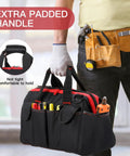 Pro Grade 16 Inch Tool Bag Organizer With 17 Pockets And Adjustable Shoulder Strap For Men And DIYers held by person
