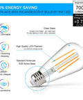 Retro Style LED Edison Bulbs 6W Equivalent 60W Soft White 2700K Non Dimmable Filament Light Bulbs E26 Base High CRI 95 Plus Eye Protection