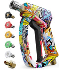 Colorful Beast Mode 4000 PSI Pressure Washer Gun With M22 14mm And Three Eighth Inch Connectors, 5 Spray Nozzles Visible