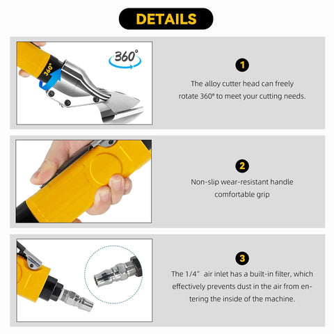 Industrial Pneumatic Scissors With Upgraded B Cutter Head Heavy Duty Metal Cutter details and features infographic