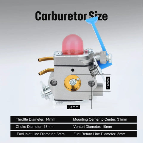 Carburetor Replacement For Husqvarna 128C 128CD 128L 128LD 128LDX 128R 128RJ 128DJX Weed Eater Brush Cutter C1Q W40A with size details.
