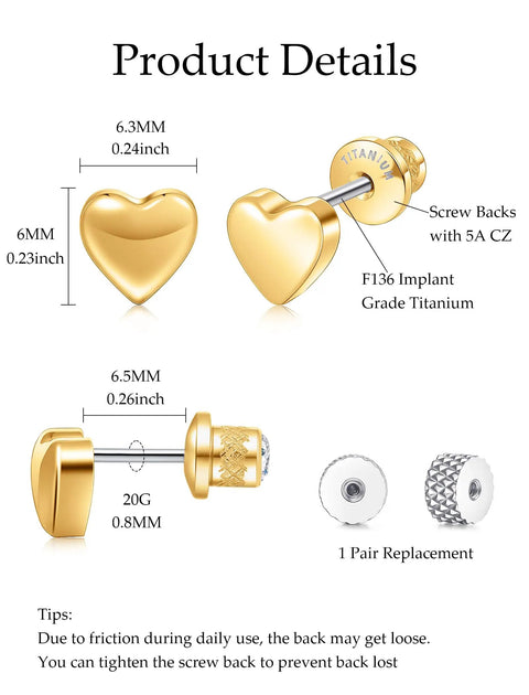 Implant Grade F136 Titanium Cubic Zirconia Stud Earrings Secure Screw Back Ultra Light Hypoallergenic For Sensitive Ears close-up view