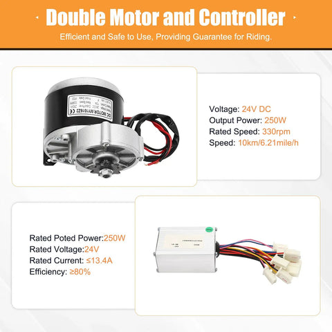 Turn Your Ride Into An Electric Powerhouse With This 24V 250W Dual Wheel Cart Conversion Kit motor and controller details