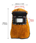 Leather Welding Hood With Flip Open Lens For Easy On Off Protection Cowhide Welding Mask Head Neck Shield with dimensions