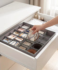Foldable Oxford Fabric Closet Organizers For Socks And Underwear With Multi Compartments Super Game Changer Wardrobe Storage Solution To Keep Your Drawers Neat And Hassle Free For Years To Come, showing organized socks and scarves in drawer.