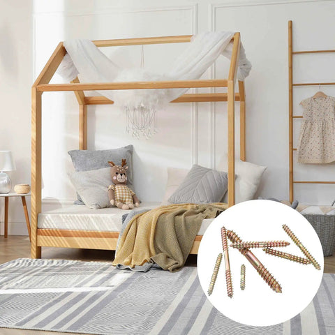 Five Piece Heavy Duty Double Ended Screws M10 X 100 Mm Carbon Steel Hanger Bolts Zinc Finish displayed in cozy bedroom setup.