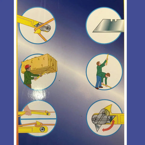 Illustrated guide on using Hay Knife Tool For Round Bales And Net Wrap Cutter 29 Inch Long Bale Opener for farmers and ranch hands.