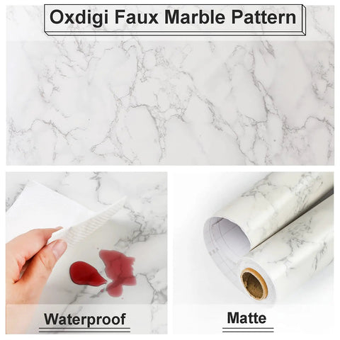 Marble Peel And Stick Contact Paper 24 Inches By 196 Inches Waterproof Removable Self Adhesive Film in Matte White Gray