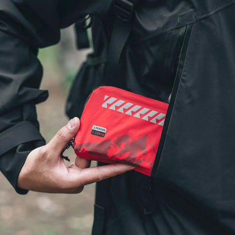 Person holding Grab And Go Small Ultralight First Aid Kit For Hiking And Travel, Water Resistant Medical Kit Weighing Just 20g in a pocket