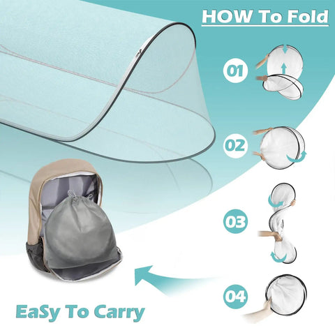 Ultra Lightweight Pop Up Mosquito Net Bed Tent folding instructions with backpack for portable carry